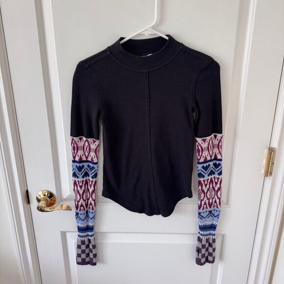 Free People Gorgeous Cuff Thermal Top Black Combo - Picture 1 of 4